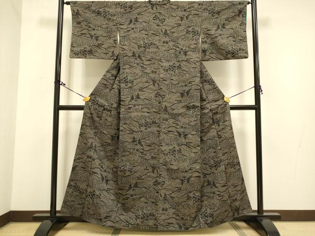 平和屋着物■上質な紬　風景文　正絹　逸品　DAAX8390du