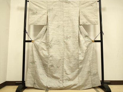 平和屋着物■上質な小紋　紬地　草花文　正絹　逸品　DAAX8392du