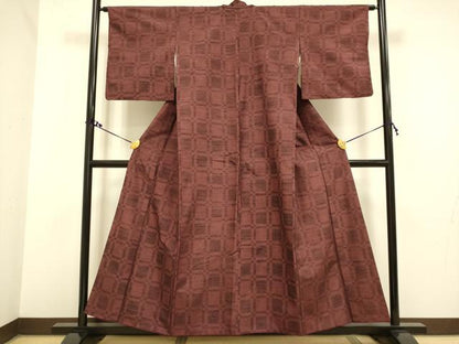 平和屋着物■上質な紬　格子　正絹　逸品　DAAX8397du