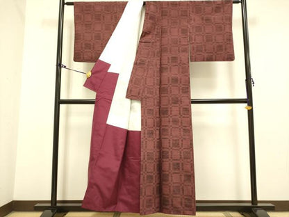 平和屋着物■上質な紬　格子　正絹　逸品　DAAX8397du