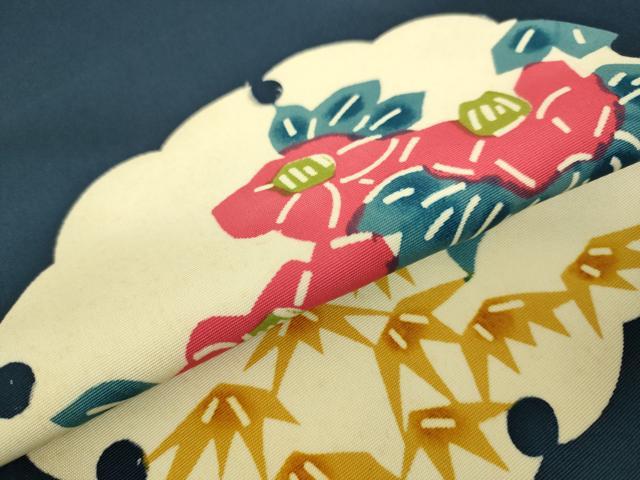 平和屋着物○塩瀬 九寸名古屋帯 型染 雪輪椿文 正絹 逸品