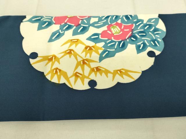 平和屋着物○塩瀬 九寸名古屋帯 型染 雪輪椿文 正絹 逸品