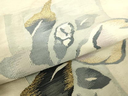 平和屋着物●九寸名古屋帯　枝花文　金糸　正絹　逸品　DAAX8414du