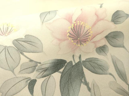 平和屋着物●塩瀬　九寸名古屋帯　手描き　枝花文　正絹　逸品　DAAX8422du