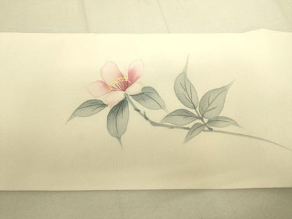 平和屋着物●塩瀬　九寸名古屋帯　手描き　枝花文　正絹　逸品　DAAX8422du