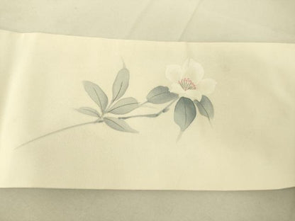平和屋着物●塩瀬　九寸名古屋帯　手描き　枝花文　正絹　逸品　DAAX8422du