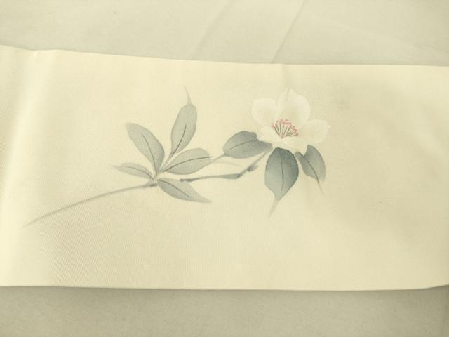 平和屋着物●塩瀬　九寸名古屋帯　手描き　枝花文　正絹　逸品　DAAX8422du