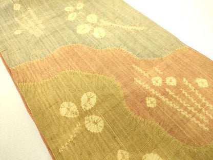 平和屋着物●六通柄袋帯 作家物 生紬 絞り 草花文 正絹 逸品 DAAX8437du