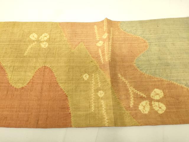 平和屋着物●六通柄袋帯 作家物 生紬 絞り 草花文 正絹 逸品 DAAX8437du