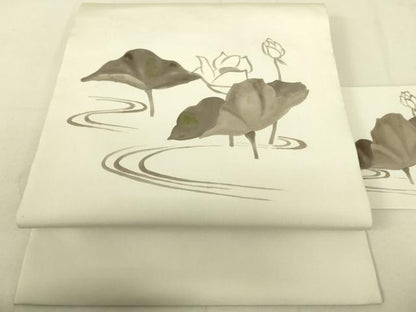 平和屋着物●塩瀬 九寸名古屋帯 ろうけつ染め 蓮 正絹 逸品 DAAX8441du