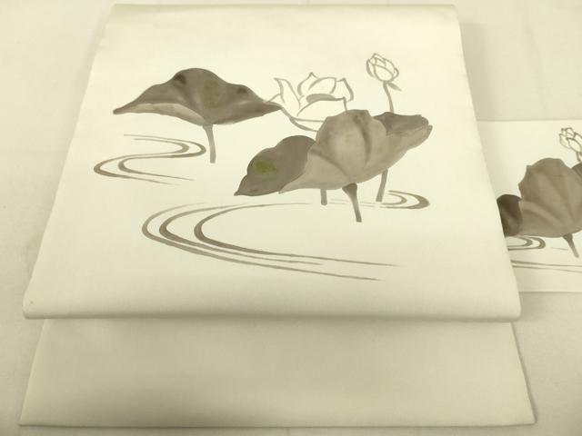 平和屋着物●塩瀬 九寸名古屋帯 ろうけつ染め 蓮 正絹 逸品 DAAX8441du