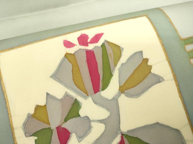 平和屋着物●塩瀬　九寸名古屋帯　ろうけつ染め　花鳥文　金糸　正絹　逸品　DAAX8442du