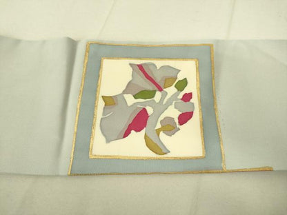 平和屋着物●塩瀬　九寸名古屋帯　ろうけつ染め　花鳥文　金糸　正絹　逸品　DAAX8442du