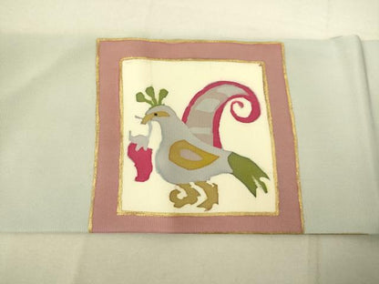 平和屋着物●塩瀬　九寸名古屋帯　ろうけつ染め　花鳥文　金糸　正絹　逸品　DAAX8442du