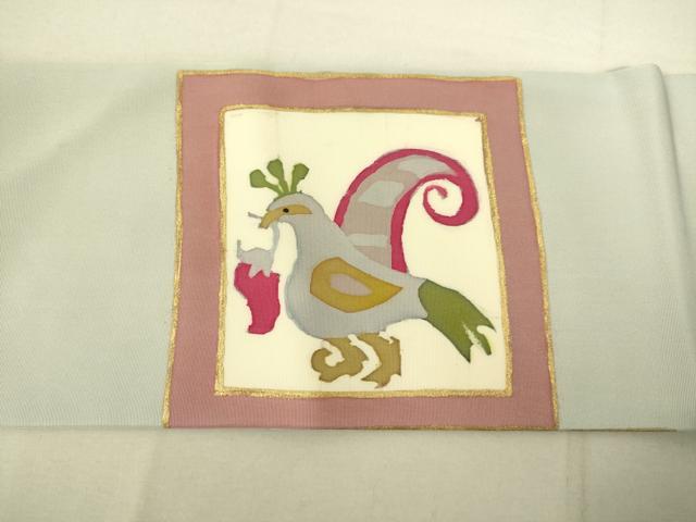 平和屋着物●塩瀬　九寸名古屋帯　ろうけつ染め　花鳥文　金糸　正絹　逸品　DAAX8442du