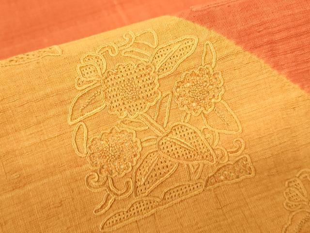 平和屋着物●中国三大刺繍 相良刺繍 総刺繍 九寸名古屋帯 紬地 草花文 正絹 逸品 DAAX8477du