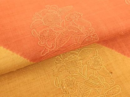 平和屋着物●中国三大刺繍 相良刺繍 総刺繍 九寸名古屋帯 紬地 草花文 正絹 逸品 DAAX8477du