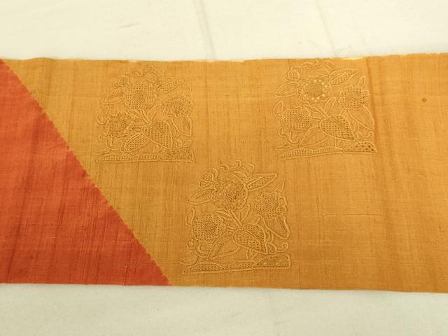 平和屋着物●中国三大刺繍 相良刺繍 総刺繍 九寸名古屋帯 紬地 草花文 正絹 逸品 DAAX8477du