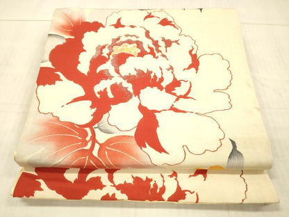 平和屋着物●アンティーク　大正ロマン　全通柄　京袋帯　引き抜き帯　駒刺繍　草花文　銀糸　正絹　逸品　DAAX8521cm