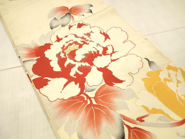 平和屋着物●アンティーク　大正ロマン　全通柄　京袋帯　引き抜き帯　駒刺繍　草花文　銀糸　正絹　逸品　DAAX8521cm
