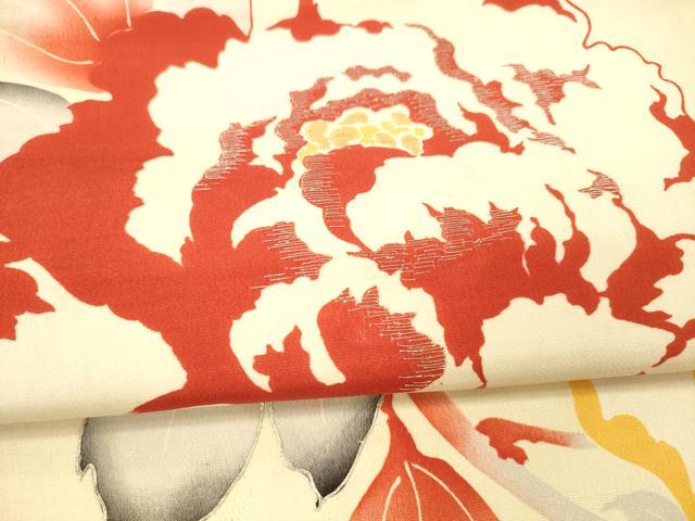 平和屋着物●アンティーク　大正ロマン　全通柄　京袋帯　引き抜き帯　駒刺繍　草花文　銀糸　正絹　逸品　DAAX8521cm