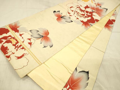平和屋着物●アンティーク　大正ロマン　全通柄　京袋帯　引き抜き帯　駒刺繍　草花文　銀糸　正絹　逸品　DAAX8521cm