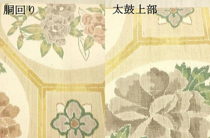 平和屋着物●全通柄袋帯　小千谷紬　草花文　正絹　逸品　DAAX8522cm
