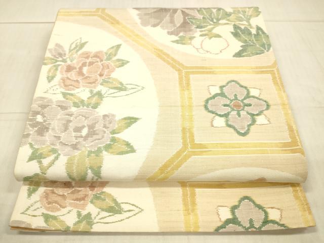 平和屋着物●全通柄袋帯　小千谷紬　草花文　正絹　逸品　DAAX8522cm