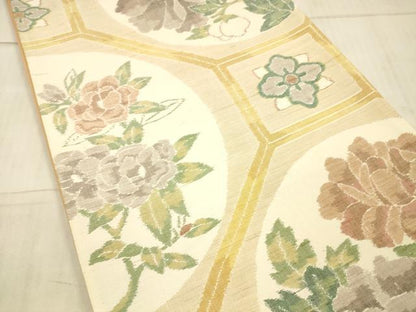 平和屋着物●全通柄袋帯　小千谷紬　草花文　正絹　逸品　DAAX8522cm
