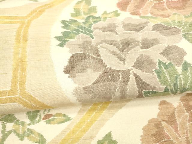 平和屋着物●全通柄袋帯　小千谷紬　草花文　正絹　逸品　DAAX8522cm
