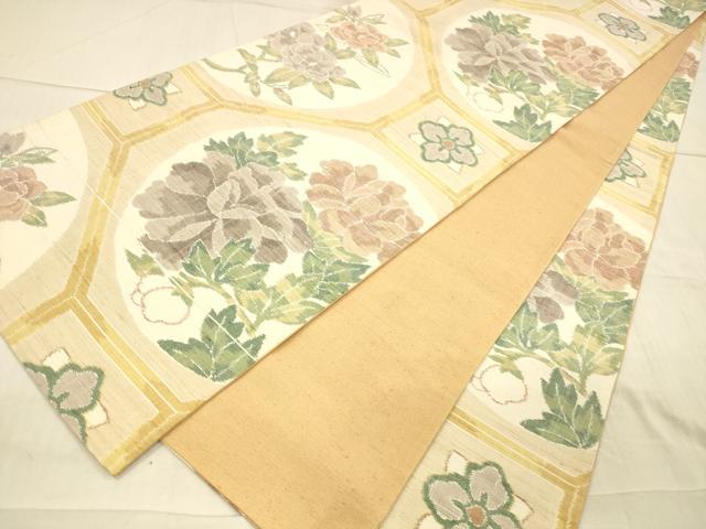 平和屋着物●全通柄袋帯　小千谷紬　草花文　正絹　逸品　DAAX8522cm