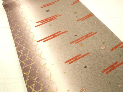 平和屋着物●全通柄袋帯　霞花文　金彩　鬼しぼ縮緬　正絹　逸品　DAAX8523cm