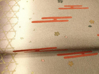 平和屋着物●全通柄袋帯　霞花文　金彩　鬼しぼ縮緬　正絹　逸品　DAAX8523cm