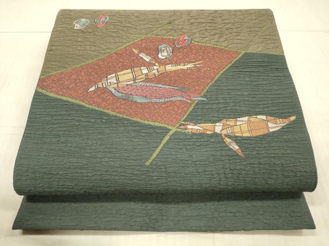 平和屋着物●太鼓柄袋帯 ふくれ織 成り物 正絹 逸品 DAAX8532cm