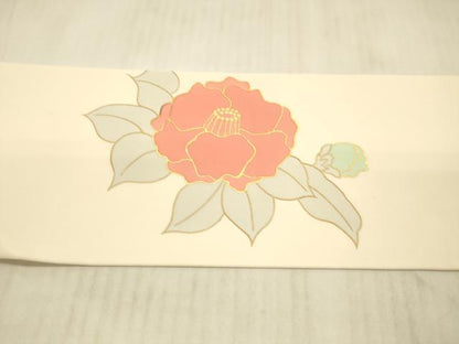 平和屋着物●塩瀬　九寸名古屋帯　駒刺繍　草花文　金彩　正絹　逸品　DAAX8548cm