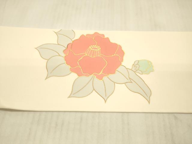 平和屋着物●塩瀬　九寸名古屋帯　駒刺繍　草花文　金彩　正絹　逸品　DAAX8548cm