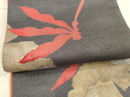 平和屋着物●染色の魔術師 染乃座・大久保玄才 そめのざ玄才 半幅帯 舞葉文 上代29万 正絹 逸品 DAAX8552cm