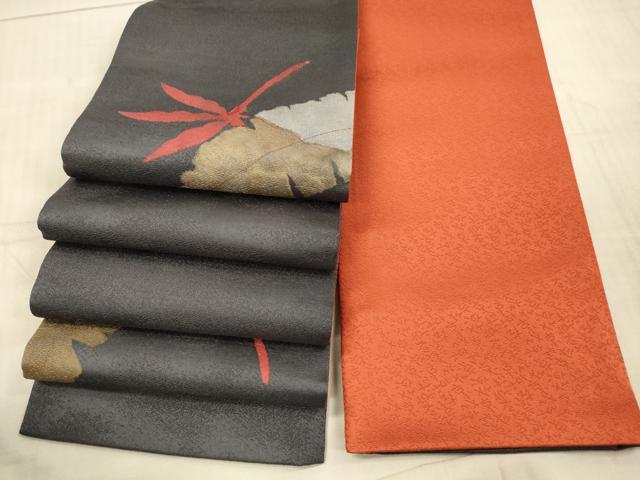 平和屋着物●染色の魔術師 染乃座・大久保玄才 そめのざ玄才 半幅帯 舞葉文 上代29万 正絹 逸品 DAAX8552cm