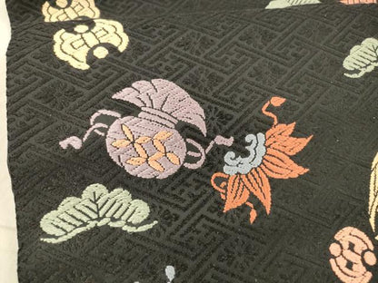 平和屋着物●九寸名古屋帯　唐織　宝尽くし松文　黒地　正絹　逸品　DAAX8554cm