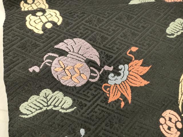 平和屋着物●九寸名古屋帯　唐織　宝尽くし松文　黒地　正絹　逸品　DAAX8554cm