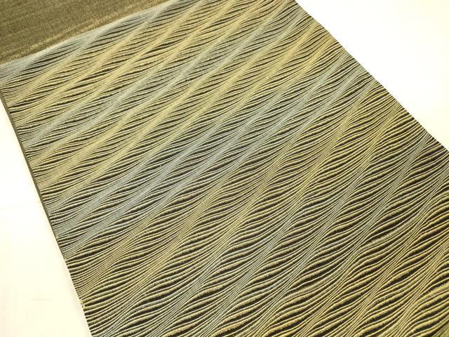平和屋着物●太鼓柄袋帯　よろけ縞　金通し時　正絹　逸品　DAAX8559cm