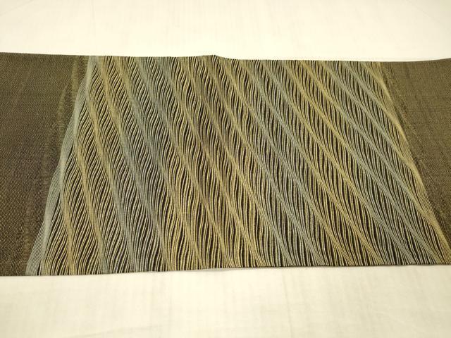 平和屋着物●太鼓柄袋帯　よろけ縞　金通し時　正絹　逸品　DAAX8559cm