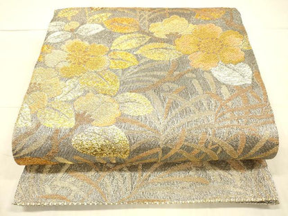 平和屋着物▽スリーシーズン 春夏秋 両面 六通柄 本袋帯 草花文 金銀糸 正絹 逸品 DAAX8561cm
