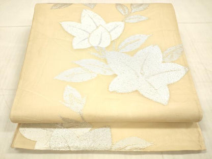 平和屋着物＊夏物 六通柄袋帯 草花文 銀糸 正絹 逸品 DAAX8613cm