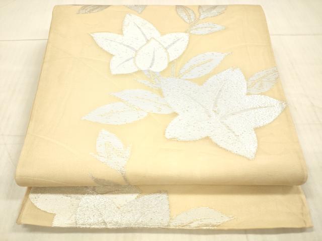 平和屋着物＊夏物 六通柄袋帯 草花文 銀糸 正絹 逸品 DAAX8613cm
