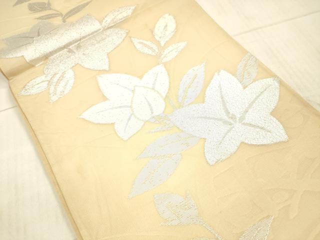 平和屋着物＊夏物 六通柄袋帯 草花文 銀糸 正絹 逸品 DAAX8613cm