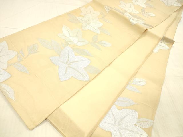 平和屋着物＊夏物 六通柄袋帯 草花文 銀糸 正絹 逸品 DAAX8613cm