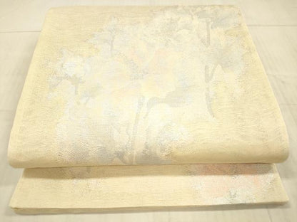 平和屋着物＊夏物 六通柄袋帯 草花文 銀糸 正絹 逸品 DAAX8614cm