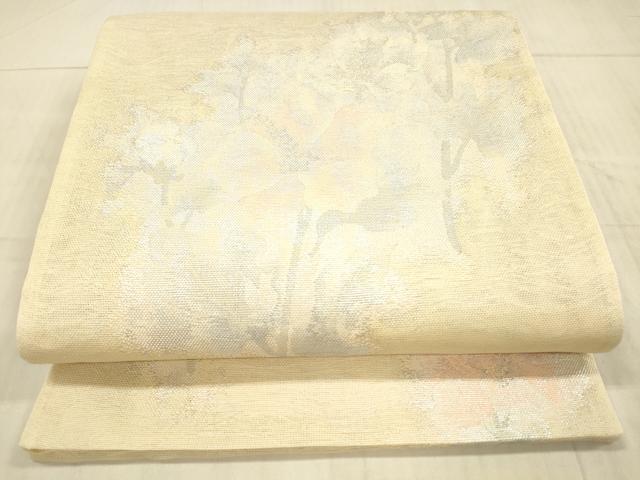 平和屋着物＊夏物 六通柄袋帯 草花文 銀糸 正絹 逸品 DAAX8614cm