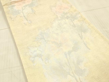 平和屋着物＊夏物 六通柄袋帯 草花文 銀糸 正絹 逸品 DAAX8614cm